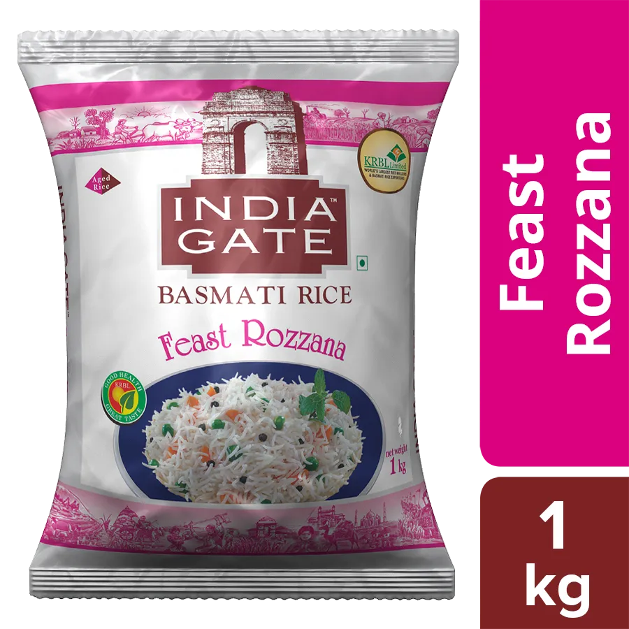 India Gate Basmati Rice/Basmati Akki Feast Rozzana, 1 kg Pouch