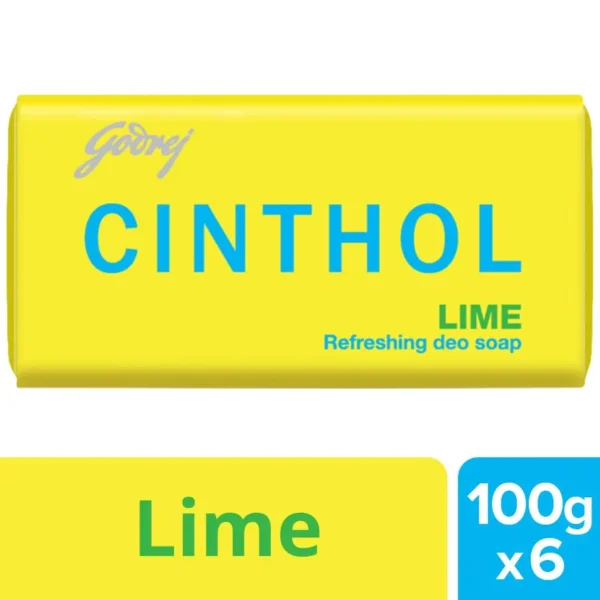 Cinthol Refreshing Deo Soap - Lime, Long Lasting Freshness, Citrusy Fragrance, 100 g (Pack of 6)