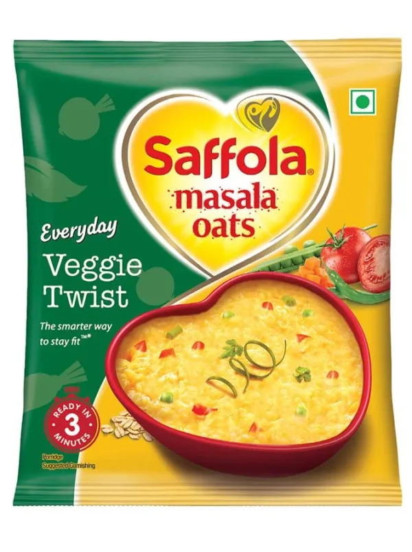 Saffola Masala Oats - Tasty Evening Snack, Fibre Rich, Veggie Twist, 38 g