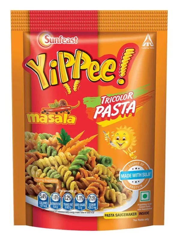 Sunfeast Tricolour Instant Pasta - Masala, Wholesome Suji, 65 g Pouch (Pack of 2 )