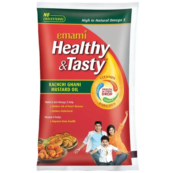 Emami Healthy & Tasty - Kachi Ghani Mustard Oil, 1 L Pouch