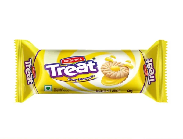 Britannia Treat Pineapple Cream Biscuits, 60 g ( Pack of 2 )
