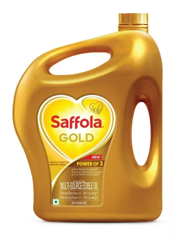 Saffola Gold Refined Cooking oil | Blended Rice Bran & Sunflower oil , 5 L Pouch