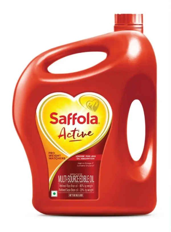 Saffola Active Refined Cooking oil | Blended Rice Bran & SoyaBean oil, 5 L Jar