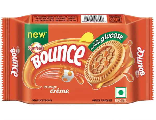 Sunfeast Bounce Creme Biscuits - Orange, 58 g Pouch ( Pack of 3 )
